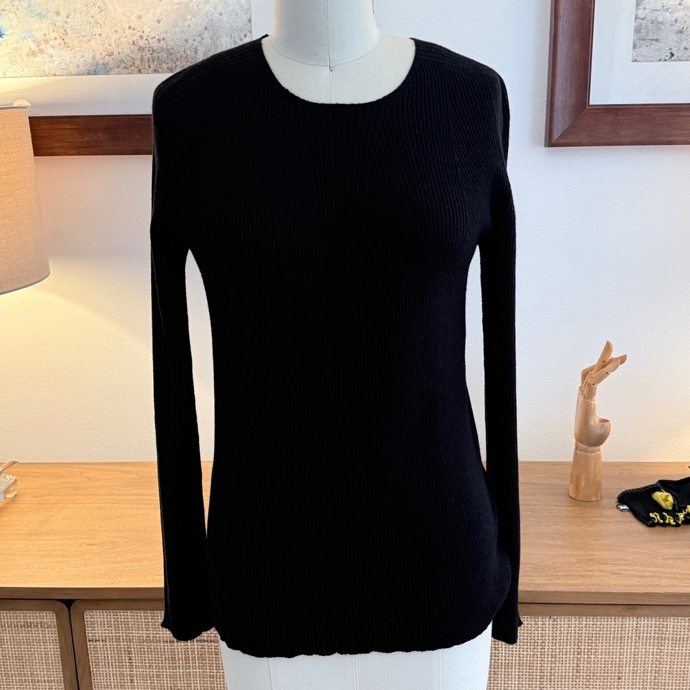 Emporio Armani Black Ribbed Knit Long Sleeve Top 8M2NWC Made in Italy XL